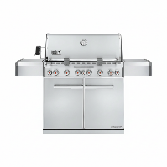 Weber Summit S-660 asador a gas empotrable acero inoxidable vista frontal fondo blanco
